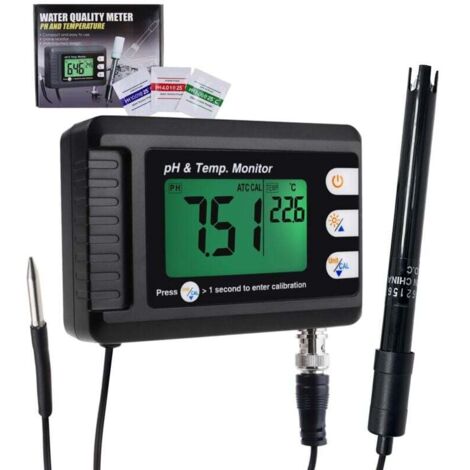 Testeur de pH et de température 2 en 1, sonde BNC auto-étalonnée 0-14 pH pour pH-mètre hydroponique pour aquarium, laboratoire d'eau, alimentation et eau potable XXW
