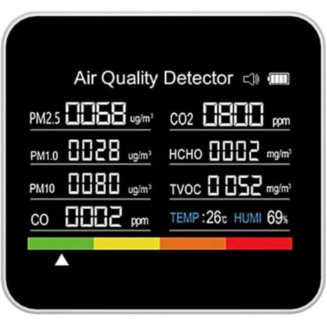 Moniteur de qualité de l'air, moniteur de qualité de l'air 9 en 1, détecteur TVOC HCHO, compteur PM2.5 PM1.0 PM10, détection de température et d'humidité avec fonction d'alarme XXW (1/4)