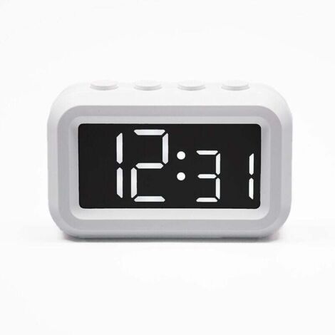 Grand réveil numérique LCD avec affichage à piles – Horloge numérique portable pour chambre, bureau et voyage – Blanc XXW (1/4)