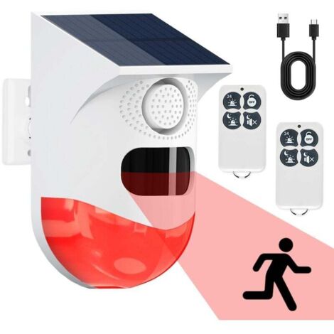 Détecteur de mouvement solaire, détecteur de mouvement extérieur, détecteur de présence infrarouge sans fil, son 120 dB et étanchéité IP67, alarme domestique sans fil pour garage et jardin XXW (1/4)
