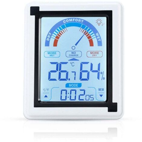 Thermomètre électronique blanc - Thermomètre tactile LCD avec horloge et indicateur de température, humidité réglable en degrés Fahrenheit XXW (1/4)