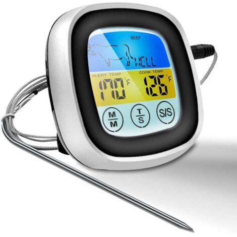 Thermomètre à viande numérique, thermomètre de four, écran tactile coloré, sonde à lecture instantanée, thermomètre de cuisson pour barbecue avec fonction d'alerte de minuterie XXW (1/4)