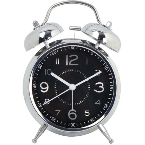 Réveil puissant pour dormeurs profonds, double sonnerie, grand réveil matinal en métal, horloge de table analogique silencieuse pour chambre et bureau, 16 cm, noir XXW