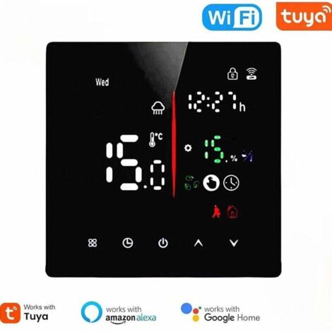 Thermostat Wi-Fi intelligent, chauffe-eau 3 A à économie d'énergie, connexion Wi-Fi via application vocale, compatible avec Amazon Alexa et Google Assistant (noir, avec câble de capteur de 3 mètres) X