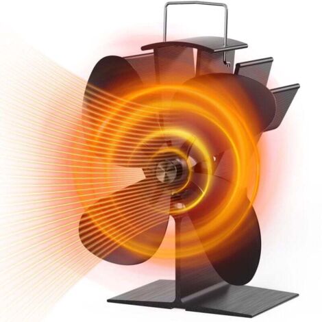 Ventilateur de poêle à bois 4 pales 2024, avec thermomètre, alimenté par la chaleur, pour poêle à bois/cheminée/gaz/bûches (noir) XXW (1/4)