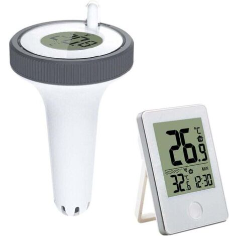 Thermomètre de piscine flottant sans fil, thermomètre de piscine numérique connecté avec récepteur radio LCD, portée jusqu'à 60 m, convient pour extérieur/intérieur, aquarium, spa, étang XXW (1/4)