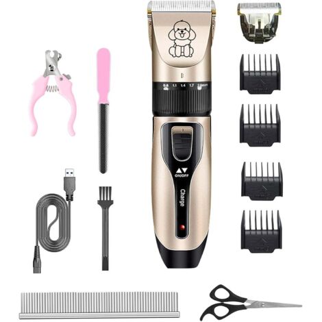 Tondeuse Chien Professionnel Poil Long Epais Animal Silencieux Rechargeable Electrique Tondeuse pour Chien et Chat Dog Clipper Kit (1/4)