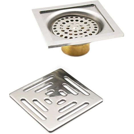 Caniveau de douche carré, anti-odeurs, siphon de sol en acier inoxydable avec filtre à panier (100 mm x 100 mm)