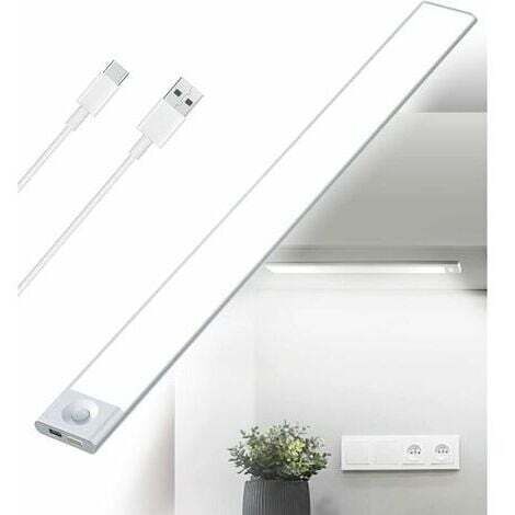 Lampe de cuisine LED rechargeable par USB, tricolore, 2 500 mAh, 40 cm, détecteur de mouvement à intensité variable, bande lumineuse LED, rechargeable, sans fil, à piles, capteur PIR pour escaliers in (1/4)