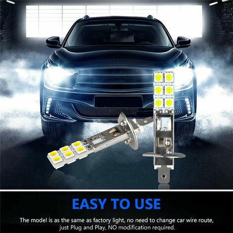 Lot de 4 ampoules LED H1 12 V 6 000 K blanches 55 W pour phares antibrouillard de voiture et de conduite (1/4)
