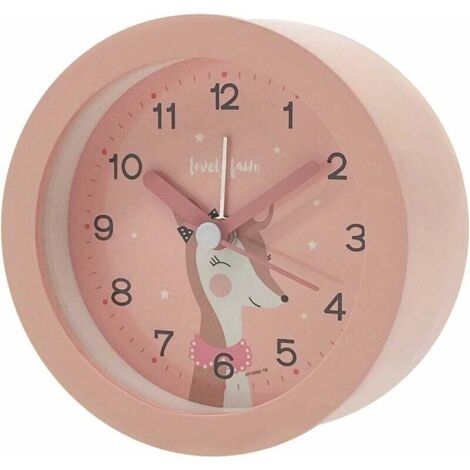 Réveil fille cerf rose pour enfants, réveil analogique silencieux, joli réveil pour enfants avec veilleuse, réveil de chevet numérique rond, réveil de voyage Retour à (1/4)