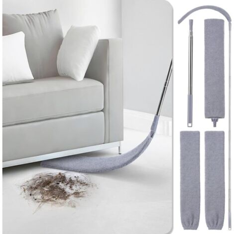 Plumeau rétractable, plumeau plat extensible vers le haut et deux housses en microfibre, plumeau rétractable pour aspirer sous le canapé, le placard ou L (1/4)