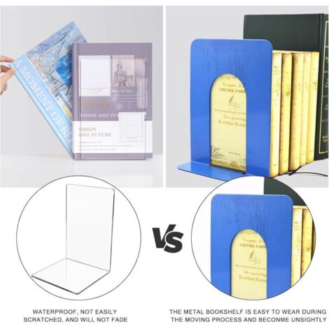 Lot De 2 Serre-Livres Antidérapants En Acrylique Transparent - Bureau, Bibliothèque, École