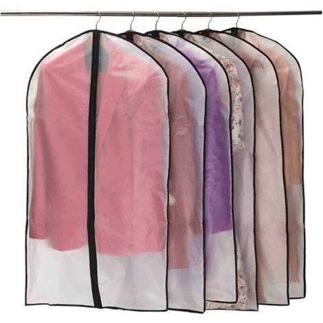 Lot de 6 housses de protection semi-transparentes, anti-poussière, anti-mites et à fermeture éclair pour chemises, robes et manteaux, 60 x 100 cm (noir) (1/4)