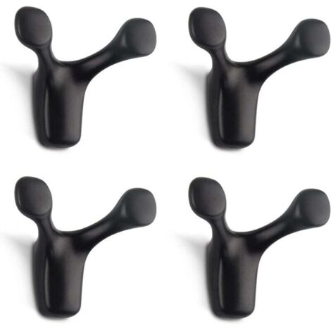 Lot de 4 crochets muraux doubles, crochets muraux robustes en alliage de zinc massif en forme de bois de cerf, crochets pour salle de bain, chambre, cuisine, vis incluses (noir mat) (1/4)
