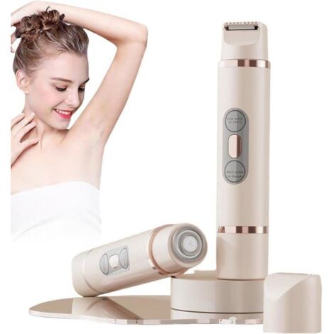 Tondeuse bikini pour femme, rasoir électrique 2 en 1, rechargeable, double tête, étanchéité IPX7, humide et sec (beige)