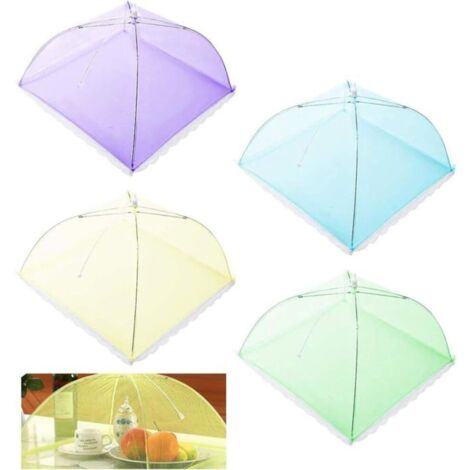 4pcs Cloche Alimentaire Pliable Anti-mouche Couvercle de Nourriture en Maille Pliant Tente Parapluie Anti-insectes Anti-moustiques