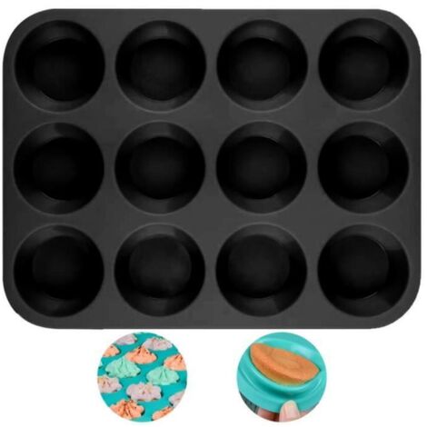 Moule À Muffins En Silicone De 12 Tasses - Moule À Cupcakes - Moule En Silicone Antiadhésif - Passe Au Lave-Vaisselle (1/4)