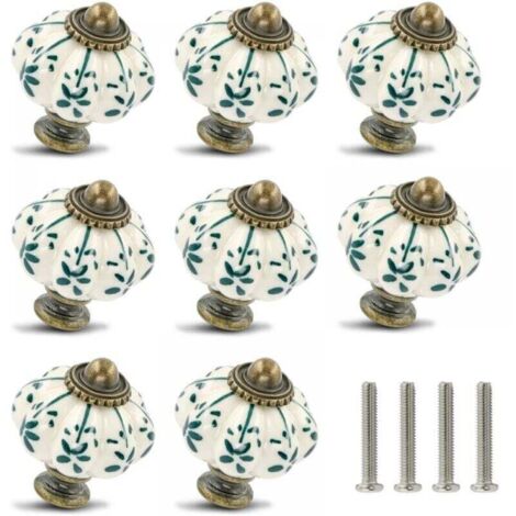 Ensemble de 8 boutons d'armoire en céramique en forme de citrouille, boutons de commode vintage, boutons de tiroir vintage avec vis pour meubles et projets de bricolage. (1/4)