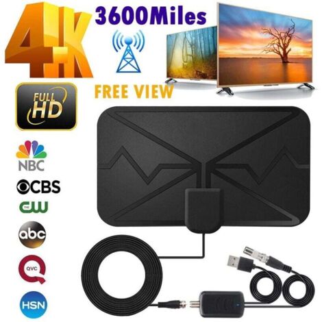 Antenne TV numérique 4K, portée de 3 600 miles, antenne TV numérique DVB-T HD pour plusieurs chaînes, noire (1/4)
