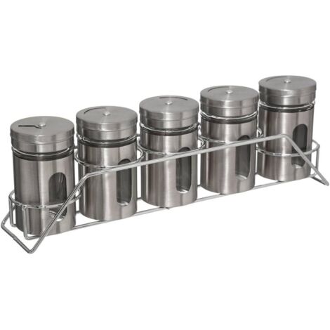 Étagère à épices en acier inoxydable, comprend 5 pots à épices (1/4)