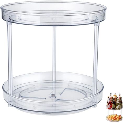 Organiseur à 2 niveaux - Plateau tournant rond en plastique - Rangement d'épices pour cuisine - Organiseur de placard de cuisine pour pots à épices, cuisine, table de chevet, placard