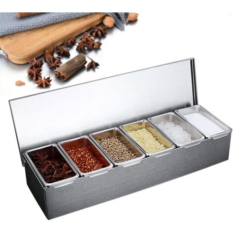 Lot de 6 boîtes Assaisonnement Box Set, Boîte d'assaisonnement en Acier Inoxydable Pots à épices Cuisine Condiment Jarres de Stockage de Conteneurs (1/4)