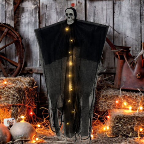 Décoration d'extérieur d'Halloween, crâne lumineux suspendu fantôme avec voile, adapté aux décorations d'Halloween (1/4)