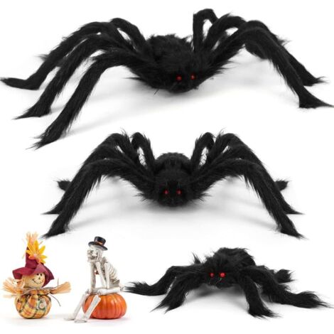 Araignée Halloween, 3PCS Araignée Effrayante Géante Halloween, 75 cm, 60cm, 30cm, Araignée Peluche, Fausse Araignée, d halloween pour Fête, Maison Hantée, Décoration d halloween (1/4)