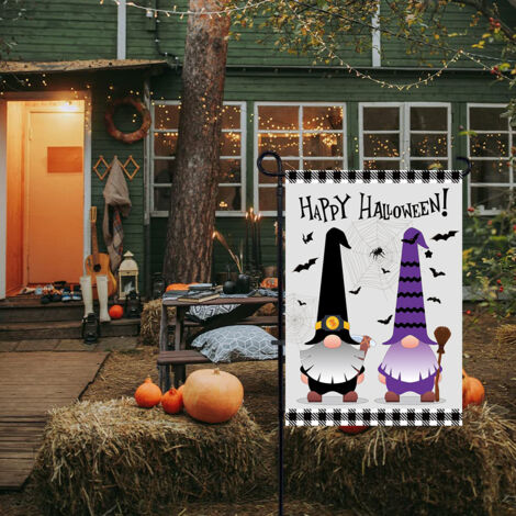 Drapeau d Halloween, drapeau d Halloween, drapeau de jardin extérieur, décoration extérieure de maison, décoration de fête d Halloween 45 cm x 30 cm (tissu polyester) (1/4)