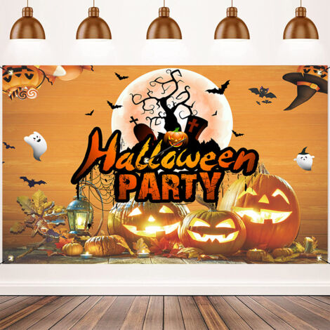 Bannière d Halloween, bannière de décoration de citrouille, rideau d arrière-plan de photo de décoration de fête de citrouille d Halloween 180×110 CM (1/4)