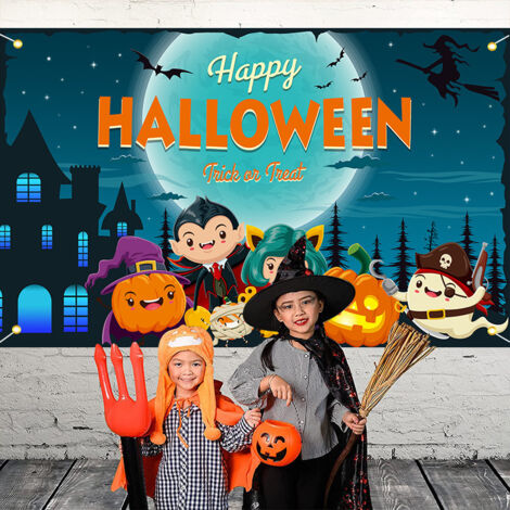 Bannière d Halloween, bannière de décoration de citrouille, police créative d Halloween dessin animé citrouille atmosphère festive drapeau suspendu décoratif 180 × 110 CM (1/4)