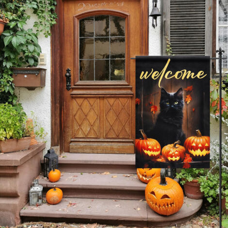 Halloween flag, Halloween flag, Halloween cat garden flag decorative flag Nordic style linen double-sided digital printing courtyard garden flag (30×45cm) (1/4)