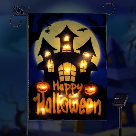 Drapeau de jardin d Halloween transfrontalier extérieur solaire 8 modes LED drapeau lumineux (1/4)