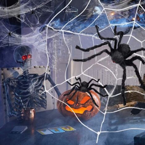 Araignée pour Halloween, Soie de Toile d Araignée Elastique 20g, Grande Toile d Araignée 2.5m, Set de décoration Halloween d Araignée, Halloween Decoration Effrayante, pour la Cour intérieure, Jardin (1/4)