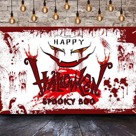 Bannière d Halloween, bannière de décoration de citrouille, police créative d Halloween empreinte de main sanglante atmosphère festive drapeau suspendu décoratif 180 × 110 CM (1/4)