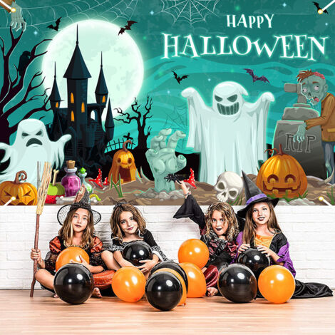 Bannière d Halloween, bannière de décoration de citrouille, police créative d Halloween horreur nuit sombre bannière de décoration de vacances fête d Halloween intérieure et extérieure 180 × 110 CM (1/4)
