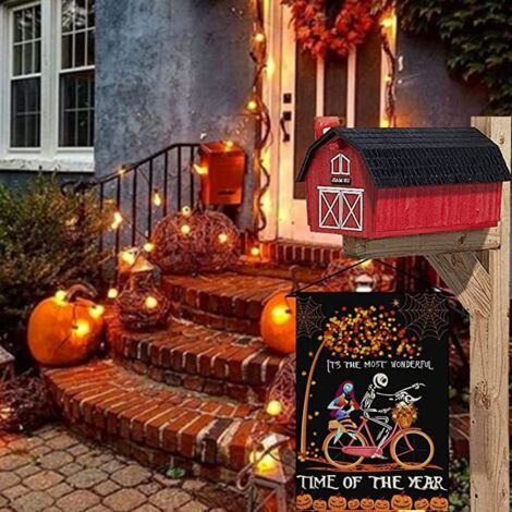 Drapeau d Halloween, drapeau d Halloween, festival de fantômes de crâne, petit drapeau de jardin, drapeau d Halloween, lin de style nordique, impression numérique recto-verso, drapeau de jardin de cou (1/4)
