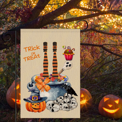 Drapeau d Halloween, drapeau d Halloween, drapeau de décoration de cour du festival des fantômes drapeau de jardin de cour d impression numérique double face de style nordique (30 × 45 cm) (1/4)