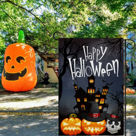 1 pièce Drapeau d Halloween, Drapeau d Halloween, Drapeau de jardin d Halloween Décoration de cour double face en lin polyester Drapeau de jardin d Halloween (30 × 45 cm) (1/4)