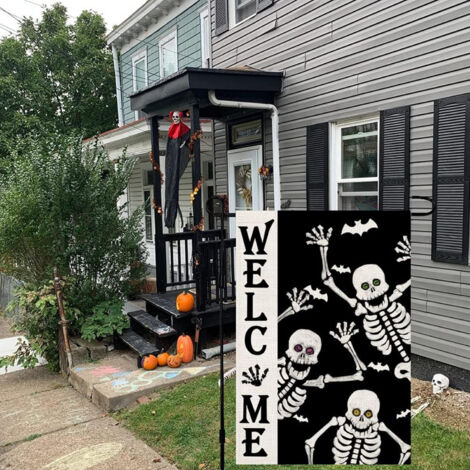 Drapeau d Halloween, drapeau d Halloween, drapeau de jardin crâne d Halloween polyester double face (30×45 cm) (1/4)