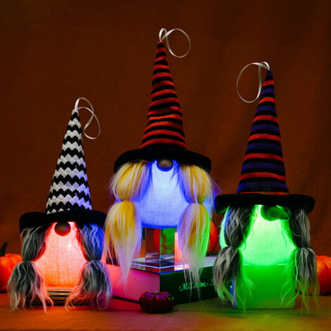 3 pièces de décorations d Halloween avec lumières et pendentif Rudolph lumineux avec tresses, poupée naine, bébé sans visage (1/4)