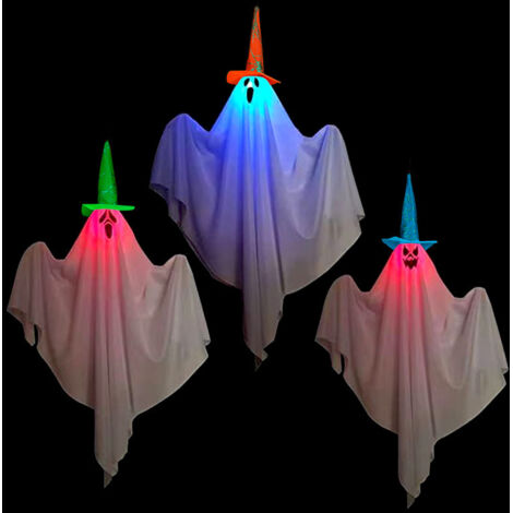 3pcs Lustre Effrayant Décoration Extérieure Décoration d Halloween Blanc Lustre Blanc Ornement Halloween Squelette Suspendu Halloween Décoration Fantôme Suspendue Tissu Lumières LED d Halloween (1/4)
