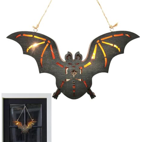 2 Pcs Affichette de Porte d halloween Cintre Noir drôle réaliste avec lumières LED - Décors d halloween pour Les Portes Tables Arbres dans Le Salon Chambre Cadeaux Restaurant Cuisine (1/4)