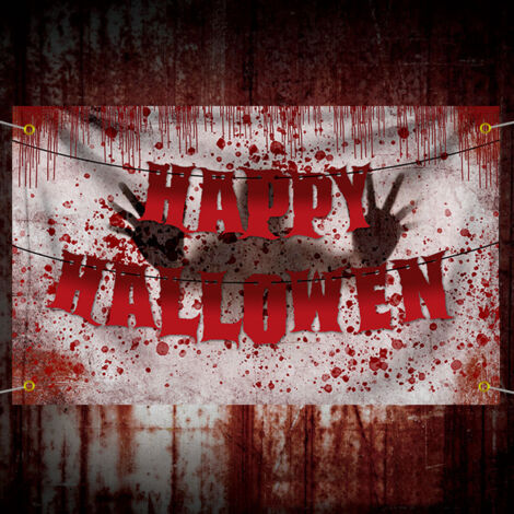 Bannière d Halloween, bannière de décoration de citrouille, drapeau suspendu décoratif d atmosphère festive d empreinte de main de police de sang d Halloween 180 × 110CM (1/4)