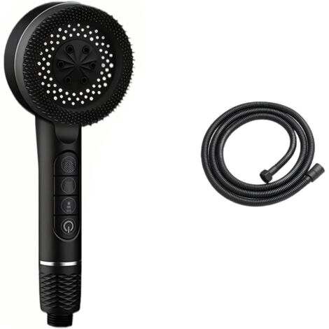 Tête de Douche Manuelle Pressurisée 4 Modes, avec Brosses en Silicone et Filtur, Flexible Renforcé, Pour un Confort Ultime (Noir) (1/4)