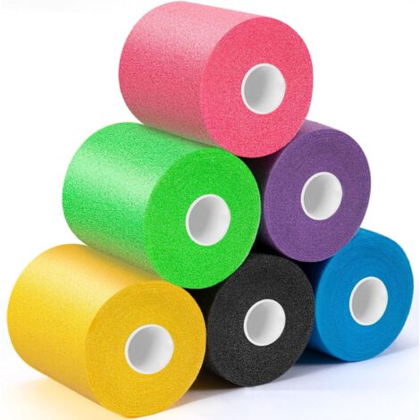 6pcs bandes pré-emballage athlétiques multicolores pour cheveux,pour football,football,mousse,Rose,noir,bleu,violet,vert,jaune (1/4)