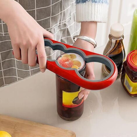 Ouvre-bocal 4 en 1 avec couvercle et bouchon à vis pratique, rouge (1/4)