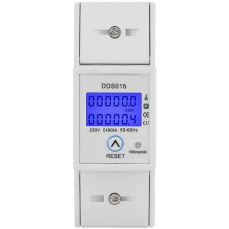 Compteur d'énergie, 5-80 A, 230 V, 50 Hz, écran LCD, monophasé, wattmètre, montage sur rail DIN, DDS015