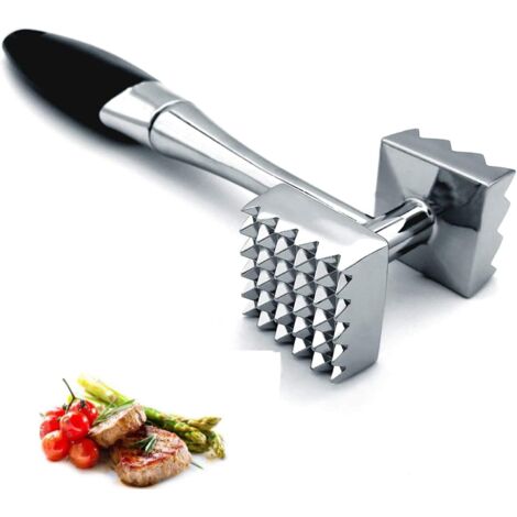 2 patères Maillet à viande, tête de marteau à double tranchant, en acier inoxydable, adapté pour attendrir les steaks, le bœuf, le poulet et le porc. (1/4)